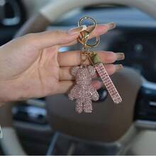 Cross-Border Rhinestone Bear Keychain, Shiny Black Crystal Bear Bag Charm Wrist Strap, Cute Bling Bling Teddy Bear Keychain Car Key Pendant, Versatile Gift For Women - Multicolor - View 4
