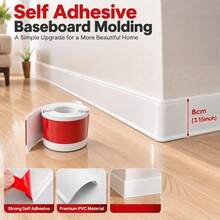 1 Roll Vinyl Wall Baseboard Trim, Self-Adhesive Decorative Baseboard, Flexible Self-Adhesive Decorative Strip, Wood Grain Texture Design, Living Room Home Decor (2m X 8cm) - Multicolor - View 3