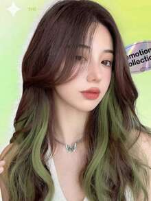 2 Packs Women's Green Highlighted Hair Extensions, Invisible Realistic Long Hair, Trimmable Length - Green - View 3