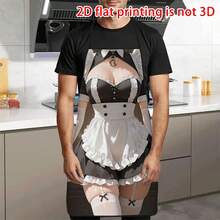 1pc Funny Maid Print Apron, Featuring Black And White Ruffle Maid Outfit Creative Print Pattern, Durable Cooking Apron Suitable For Bakers, Cake Decorators, BBQ Enthusiasts, Gardeners, Painters, Nail Artists - Perfect Gift For Home And Professional Chefs - Multicolor - View 4