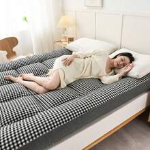 Mattress Pad, Ultra Soft & Comfortable, With 4-Corner Elastic Anti-Slip Straps, Breathable All-Season Mattress Pad, Multi-Purpose Floor Mat, Suitable For Bedroom, Tatami, Dorm, RV, Camping Indoor & Outdoor Use - Black - View 5
