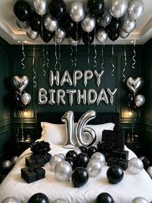 580件黑色與銀色氣球花環生日套裝，40英吋大數字鋁箔氣球，適合男士與女士，16歲生日、18歲生日、20歲生日、21歲生日、25歲生日、30歲生日、35歲生日、45歲生日派對裝飾 - 彩色 - 查看 11