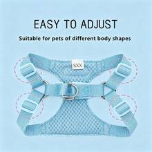 Pet Harness & Leash Set, Summer Cute Pink Daisy Pattern, Soft Lightweight Design, Adjustable Buckle, Breathable Mesh, For Puppies & Small Dogs - Baby Blue - View 3
