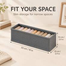 1pc Foldable Fabric Storage Box, Breathable Linen Texture, With Leather Handles, Suitable For Storing Pants, Shirts, Sweaters, Etc., Space-Saving Home Organization Bin - Grey - View 11