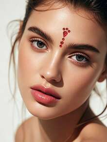 1 Sheet Red Teardrop Round Face Gems Stickers, Self-Adhesive Rhinestone Face Jewels, Sparkly Crystal Forehead Temporary Gem Decor For Rave Festival Party Stage Makeup For Women Girls - Red - View 2