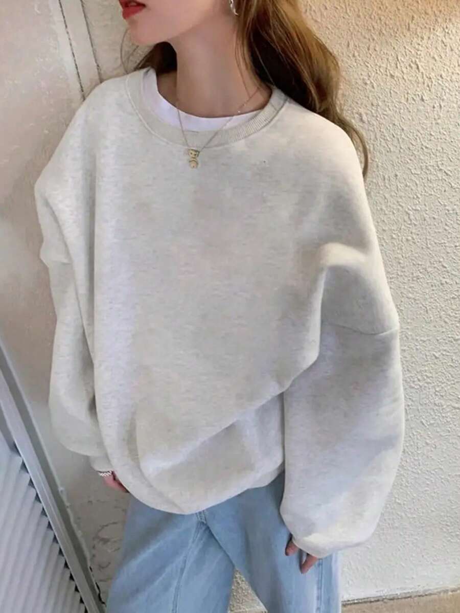 Women's Minimalist Floral Gray Loose Casual Comfortable Home Daily Commute Versatile Crew Neck Long Sleeve Sweatshirt - Light Grey - View 1
