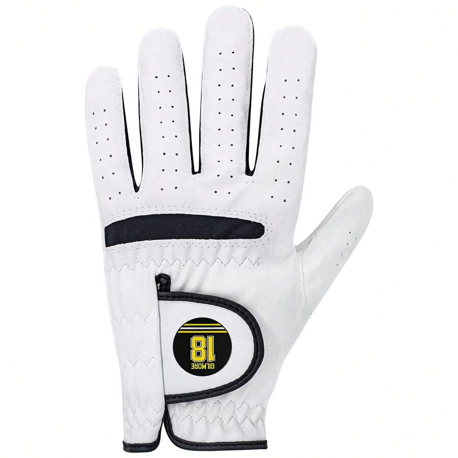 1pc Men's Golf Glove - Ultra-Fine Fiber, Durable, Left Hand, White With Yellow Logo - Hand Washable, Golf Accessory, Essential Accessory For Golfers, Hook And Loop Closure Design - Multicolor - View 1