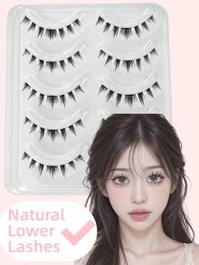 Snake Series Cold Beauty Thick Lower Eyelashes, One-Piece Natural Realistic Transparent Stem Manga Slouchy Style Short Lower False Eyelashes, 1 Box 5 Pairs - Black - View 8