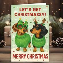 1/3sets "LET'S GETCHRISTMASSY!"Cute Dachshunds Greeting Card,Two Cute Dachshunds Wearing Christmas Themed Sweaters And Glasses,Suitable For Christmas,New Year And Various Holiday Parties - A - View 4