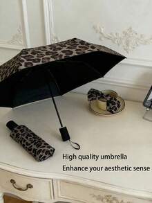1pc Leopard Print Fully Automatic Vintage Sun/Rain Umbrella, Foldable UV Protection, Practical & Stylish, Wind-Resistant & Durable - As Shown - View 1