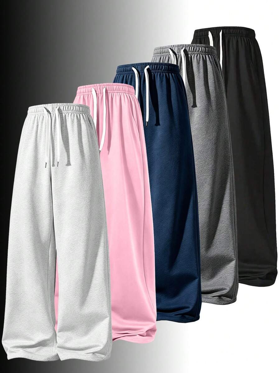 Outdoor Sports Loose Fit Drawstring Design Long Pants Casual Style Wide Leg Pants Daily Wear Suitable For Spring Summer Autumn, Perfect Gift For Girlfriend Back To School Season - Grey - View 1