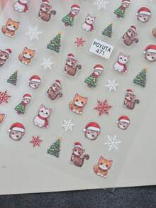 1 buah Stiker Kuku Kartun Kucing Natal Bentuk Kepingan Salju Pohon Natal Hijau Bola Warna-warni Stiker Kuku Permukaan Mengkilap Bentuk Asimetris Gaya Lucu Cocok untuk Pesta Liburan - MultiWarna - View 5