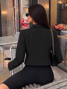 Women's Spring Autumn Winter Blazer, Elegant Vintage Black Metal Button Slim Fit Flattering Lapel Commute Versatile Small Suit Jacket - Black - View 5