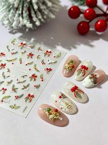 1pc 3D Embossed Christmas Nail Art Stickers, Cute Sweet Autumn Nail Decals - Multicolor - View 6