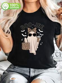 Washed Cotton Plus Size Women's Casual Loose Comfortable Round Neck Top, Spring/Summer, Plus Size - Black - View 3