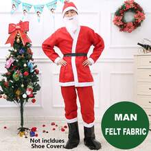 1set Red Felt Cosplay Christmas Costumes, Unisex Adult Size Free Disposable Santa Claus Costume Drawstring Men Santa Outfit Suit For Decor Outdoor - Red - View 2
