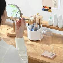 Dustproof & Waterproof Makeup Brush Storage Bucket With Transparent Domed Lid, Multi-Compartment Makeup Brush Organizer Box, Cute Cartoon Makeup Brush Cup, Vanity Tabletop Eyeliner & Lipstick Storage Rack, Desktop Bathroom Vanity Makeup Organizer Box - Multicolor - View 7