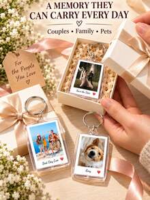 Custom Photo & Text Personalized Keychain, Couple Photo Keyring, Valentine's Day Gift, Birthday Gift, Suitable For Family, Christmas, Acrylic Material - Multicolor - View 5