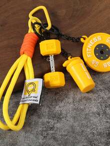 1pc Fitness Equipment Style Keychain, Barbell, Dumbbell, Water Bottle Pendant, Gift For Friends - Multicolor - View 8