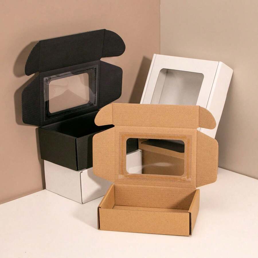 4pcs Brown Window Paper Express Packaging Boxes, Packaging Materials, Gift Boxes, Corrugated Cardboard Boxes, Express Boxes, Airplane Boxes, Postal Boxes - Multi-color - View 1