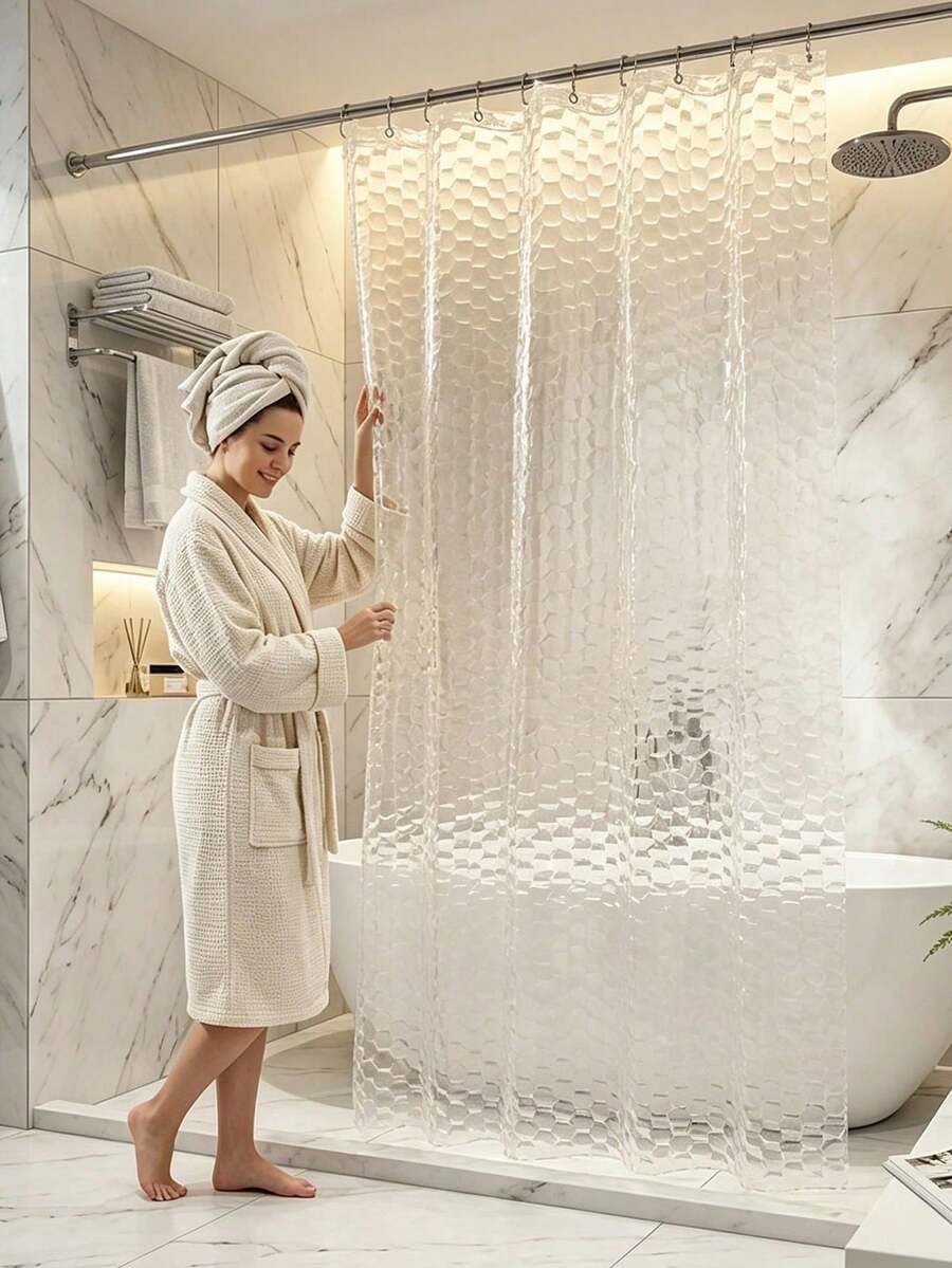 3D Holographic Cat Eye Shower Curtain, Transparent Aesthetic, Privacy Protection, Modern Design, Suitable For B&B, Hotel Bathrooms - Clear - View 1