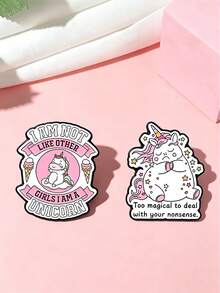 Cute Unicorn Enamel Pins, Cartoon Pink Unicorn Quote Brooch, Decorative Lapel Pin For Backpack Jacket - Multicolor - View 2