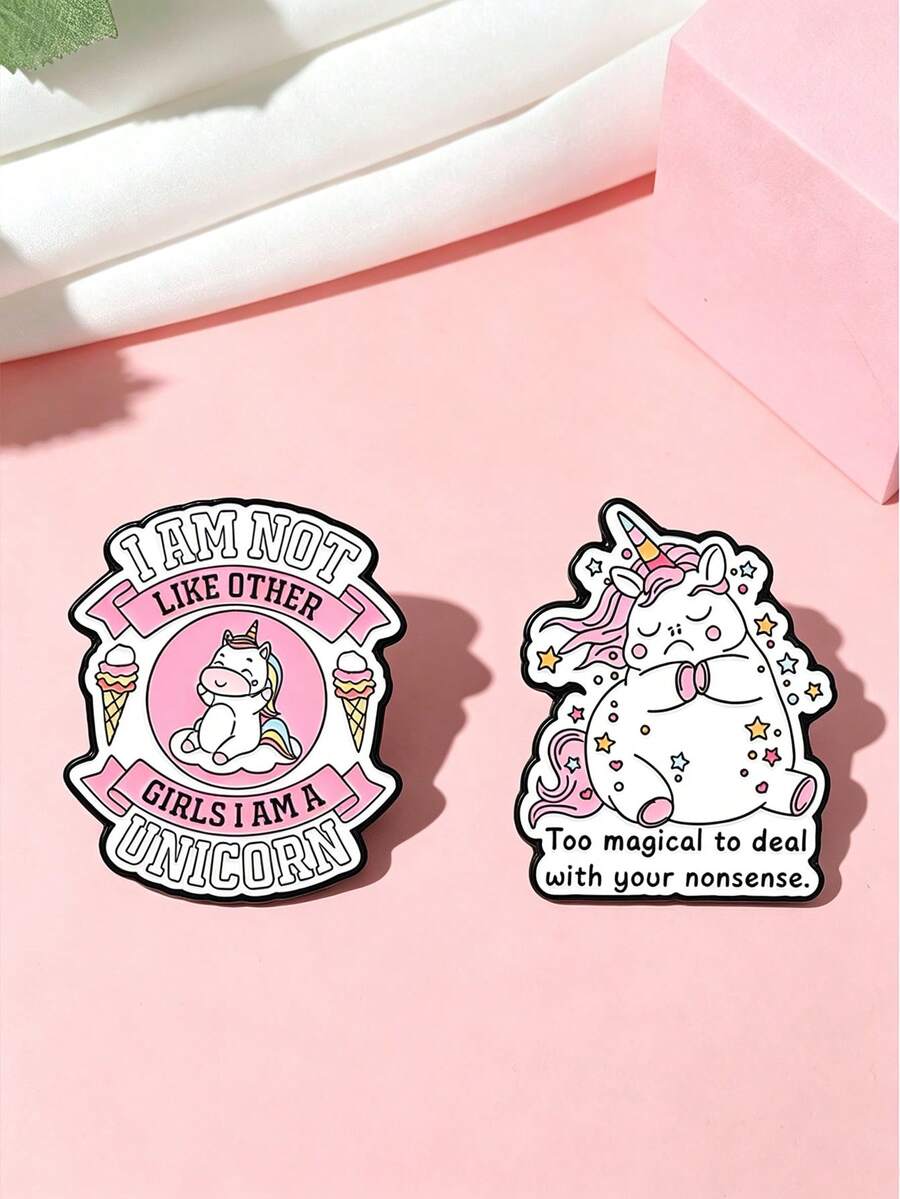 Cute Unicorn Enamel Pins, Cartoon Pink Unicorn Quote Brooch, Decorative Lapel Pin For Backpack Jacket