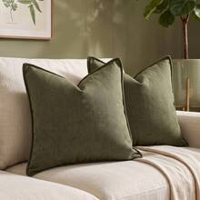 1 buah Sarung Bantal Pinggang Warna Hijau Zaitun, Sarung Bantal Persegi Panjang Motif Tulang Ikan dengan Lis Pinggiran, Sarung Bantal Dekoratif untuk Sofa Ruang Tamu (Isi Bantal Tidak Termasuk) - Dark Green - View 5