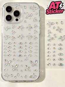 1pc Rhinestone Gem Decor Sticker, Transparent PET Base Self-Adhesive Rhinestone Sticker, Iridescent AB Color Faceted Faux Rhinestone Design, Water Drop And Marquise Shape Multi-Specification Rhinestone Decor, Can Be Combined And Assembled Into Butterfly Pattern, 3D Glossy Texture, Self-Adhesive Backing, Easy To Apply, No Residue After Removal, Lightweight And Thin, Suitable For Curved Surfaces, Elegant And Exquisite Decor Sticker, Suitable For Instant Cameras And Various Smooth Hard Objects For Appearance Beautification And Personalized Appearance Modification - Decorative Stickers - View 2