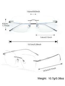 1 Pair Men's Shiny Silver Thin Temple Minimalist Metal Decor Titanium Frame Ultra-Light Flexible Business Elite Style Rimless Square Optical Plano Glasses For Workplace Office Business Meetings Daily All-Season Wear - Silver - View 4