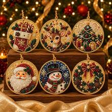 Set Dekorasi Natal Diamond Painting, Liontin Mosaik Rhinestone Bulat, Ornamen Pohon Natal Sinterklas Boneka Salju Rusa Kutub, Dekorasi Gantung Pohon Natal Rumah untuk Hari Raya - A - View 9
