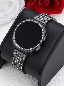 水鑽手錶錶帶與錶殼，相容於 Galaxy Watch9/8 40mm 與 44mm，優雅時尚亮面金屬水鑽錶帶，防摔防刮水鑽錶殼，相容於 女款手錶錶帶與錶殼，休閒商務派對奢華智慧手錶錶帶 - 鑲鑽錶帶+錶殼-黑色 - 查看 5