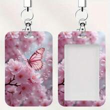 1pc Pink Floral Butterfly Pattern ID Badge Holder With Detachable Lanyard - Perfect For Students, Doctors, Nurses And Professionals In Various Fields - Floral Butterfly Pattern - View 2