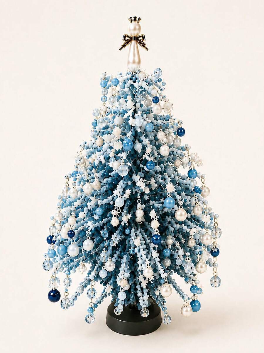 1 Set DIY Beaded Christmas Tree Handmade Kit, Includes Snowflake Pendant, Pearl Beads, Mini Decorations, Wire, Base And Top Bow Decoration, Suitable For Christmas Home Decor, Fireplace Decoration, Holiday Party Arrangement And Holiday Gift Making, A Handmade Desktop Holiday Decoration - DIY Christmas Tree Kit - View 1