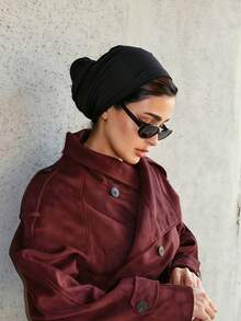 1 buah Hijab Wanita Klasik Instan Warna Polos, Berbagai Gaya Pemakaian yang Dapat Disesuaikan untuk Tampilan Apa Pun, Turban Elastis Praktis dan Serbaguna, Kain Modal Nyaman Lembut Ramah Kulit, Cocok untuk Pemakaian Sehari-hari, Olahraga, Yoga - Hitam - View 2