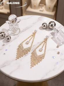 1 Pair Party Style Luxury Rhinestone Inlaid Tassel Earrings - Gold - View 3