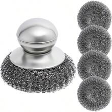 Stainless Steel Kitchen Scrub Brush With Handle, Steel Wool Scrubber With Handles, Metal Cleaning Brush Heavy Duty Pads, Heavy-Duty Cleaning Tool For Pots And Dishes, Easy-Grip Design, Suitable For Stubborn Stains, Makes Kitchen Cleaning A Breeze - Multicolor - View 12
