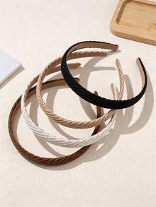4/1Cute Kids Neutral Woven Hair Hoop, Girls Soft Non‑Slip Thin Headband, Autumn Daily Hair Accessories - Multicolor - View 2