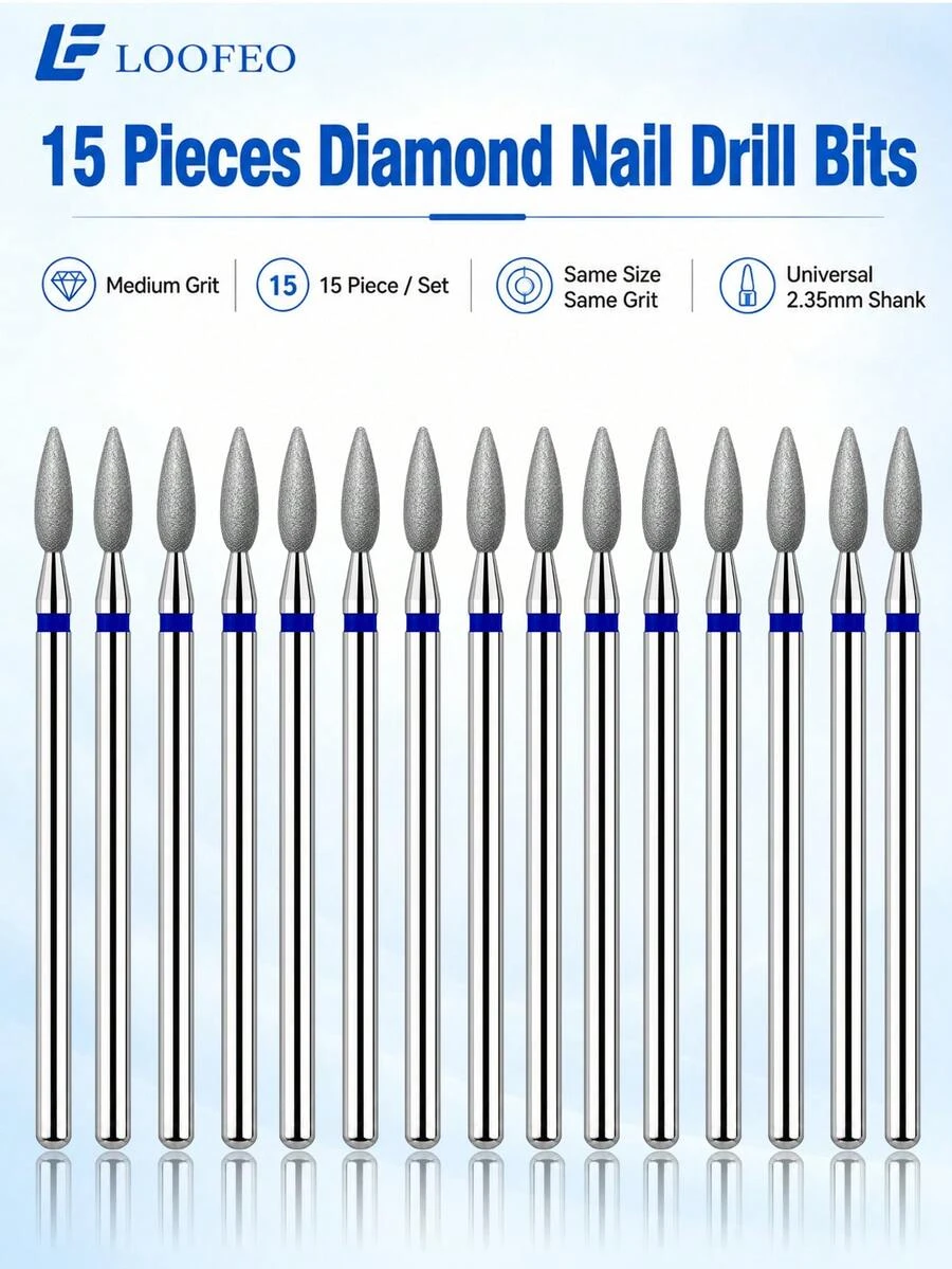15Pcs Diamond Nail Drill Bits 3/32" Shank, Professional Cuticle & Dead Skin Removal Manicure Salon Accessories - Multicolor - View 1