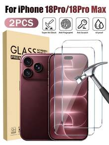 2 Paket Pelindung Layar Kaca Tempered Kompatibel dengan iPhone 18 Pro Max/18 Pro/Duo/17 Pro Max/17 Pro/17/16 Pro Max/16/15 Pro Max/15 Pro/15/14/13/12/11/Xr – Kekerasan 9H, Kejernihan HD, Tahan Gores, Anti Sidik Jari, Bebas Gelembung, Pemasangan Mudah, Pelindung Layar Full-Coverage yang Kompatibel dengan Casing - Clear - View 1
