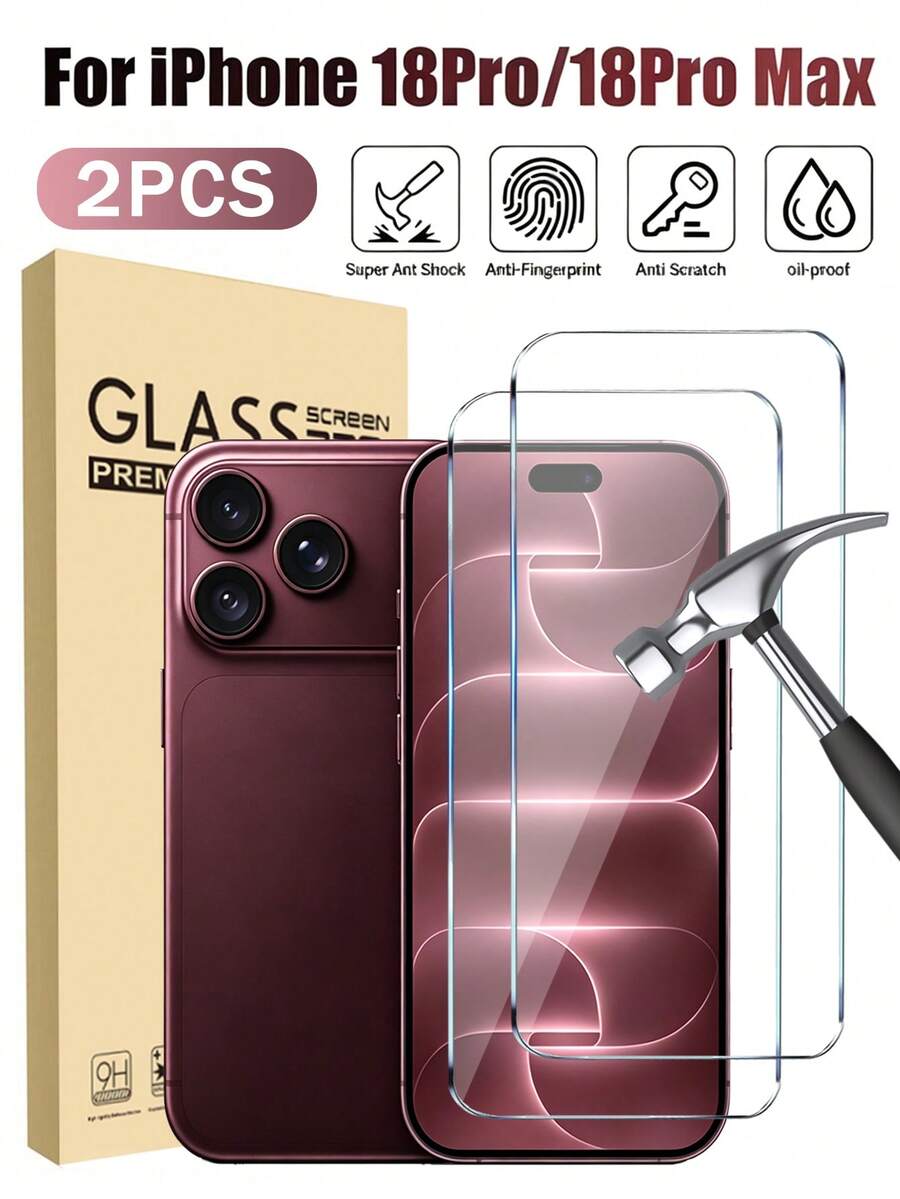 2 Paket Pelindung Layar Kaca Tempered Kompatibel dengan iPhone 18 Pro Max/18 Pro/Duo/17 Pro Max/17 Pro/17/16 Pro Max/16/15 Pro Max/15 Pro/15/14/13/12/11/Xr – Kekerasan 9H, Kejernihan HD, Tahan Gores, Anti Sidik Jari, Bebas Gelembung, Pemasangan Mudah, Pelindung Layar Full-Coverage yang Kompatibel dengan Casing - Clear - View 1
