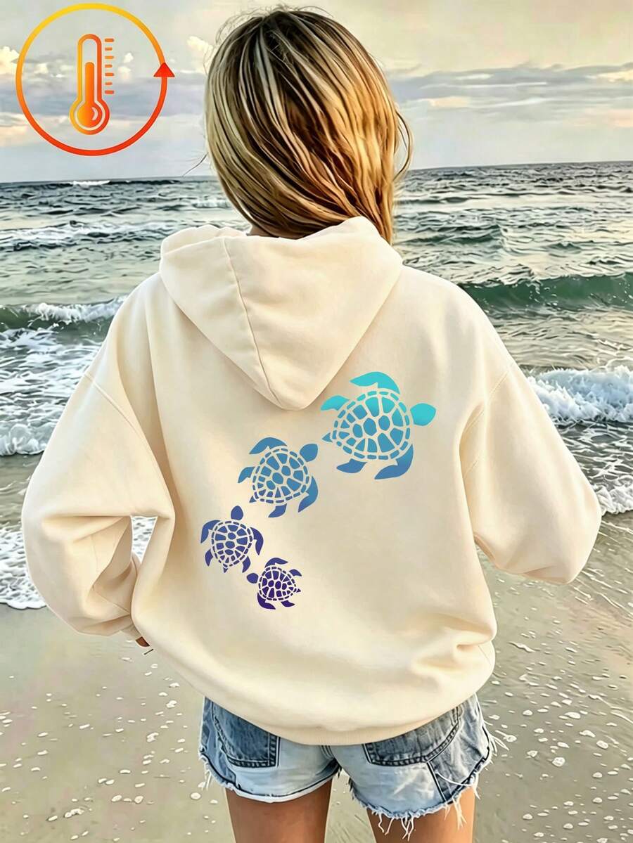 Tween Girl Fun Print Pullover Sweatshirt, Warm & Comfortable Thermal Lined Pullover Sweatshirt For Autumn/Winter - Apricot - View 1