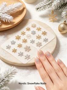 5pcs Gold & Silver Rhinestone Christmas Snowflake Nail Art Decorations, Assorted Zirconia Snowflake Nail Gems, Minimalist Versatile Y2K Metal Rhinestones, Multi-Functional DIY Nail Decor Accessories, False Nail Art Supplies - Multicolor - View 9