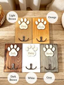 Personalized Dog Leash Wall Mount, Paw Print Wooden Key Hook Storage Rack, Customized Pet Name Wall Rack, Entryway Home Decor Gift - Multicolor - View 4