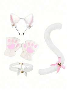 Cat Cosplay Costume - 4pcs Cat Ears And Tail Set, Includes Collar, Paws And Gloves, Suitable For Halloween Costume Accessories - Multicolor - View 5