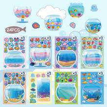 24pcs Colorful Fish Tank DIY Children Stickers, Make A Face Design Fish Tank Image, Parent-Child Interactive Puzzle Toy, Develops Children's Brain, Holiday Party Gift, Gift Packaging Sticker, Kindergarten Toy, Can Be Used For Home Decor, Stick On Table, Notebook, Balloon, Suitcase, Refrigerator, Etc. - Mixed Color - View 1