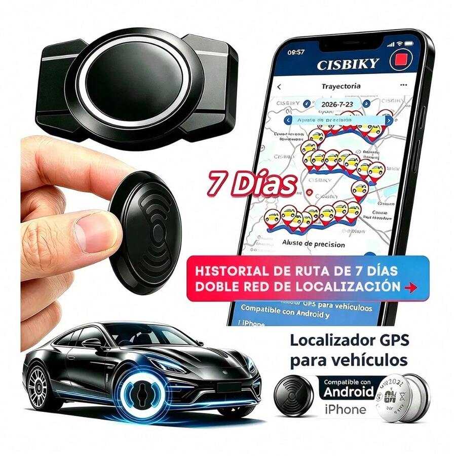 Localizador GPS Magnético Global para Carros y Motos, Rastreador con Registro de Trayectoria de 7 Días y Detección de Movimiento, Compatible con Android y , Incluye 2 Baterías, Diseño Impermeable IP67, Instalación Magnética Práctica y Batería de Larga Duración de Hasta 2 Años - Negro - Ver 1