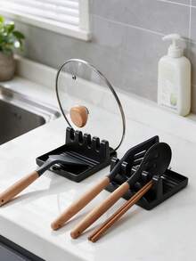 1pc Hard Plastic Utensil Holder With Drip Tray, Suitable For Spoons, Tongs, Spatulas, Kitchen Utensils, Kitchen Accessories, Home Kitchen Supplies, Pot Lid Rack, Spatula Storage Rack, Multi-Functional Foldable Pot Lid Rack, Spoon Rest, Heat-Resistant Pot Lid Rack, Kitchen Accessory Utensil Rack, Also Suitable For Christmas, Christmas Furniture Decor, Autumn Home Decor, Christmas Gifts, Gifts For Women - Multicolor - View 1