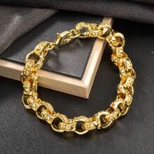 Thick Luxurious Hip-Hop Street Style 18K Gold Plated Copper Bracelet, Unisex, Suitable For Daily Wear And Parties, Gift Jewelry For Boyfriend - Gold - View 5