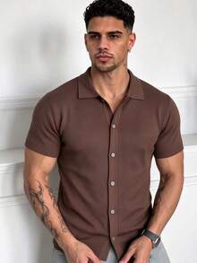 ZYNTH BALENO Men's Summer Fashion Cardigan Collar Short Sleeve Sweater, Suitable For Gym, Cycling, Running Sports - Brown - View 1